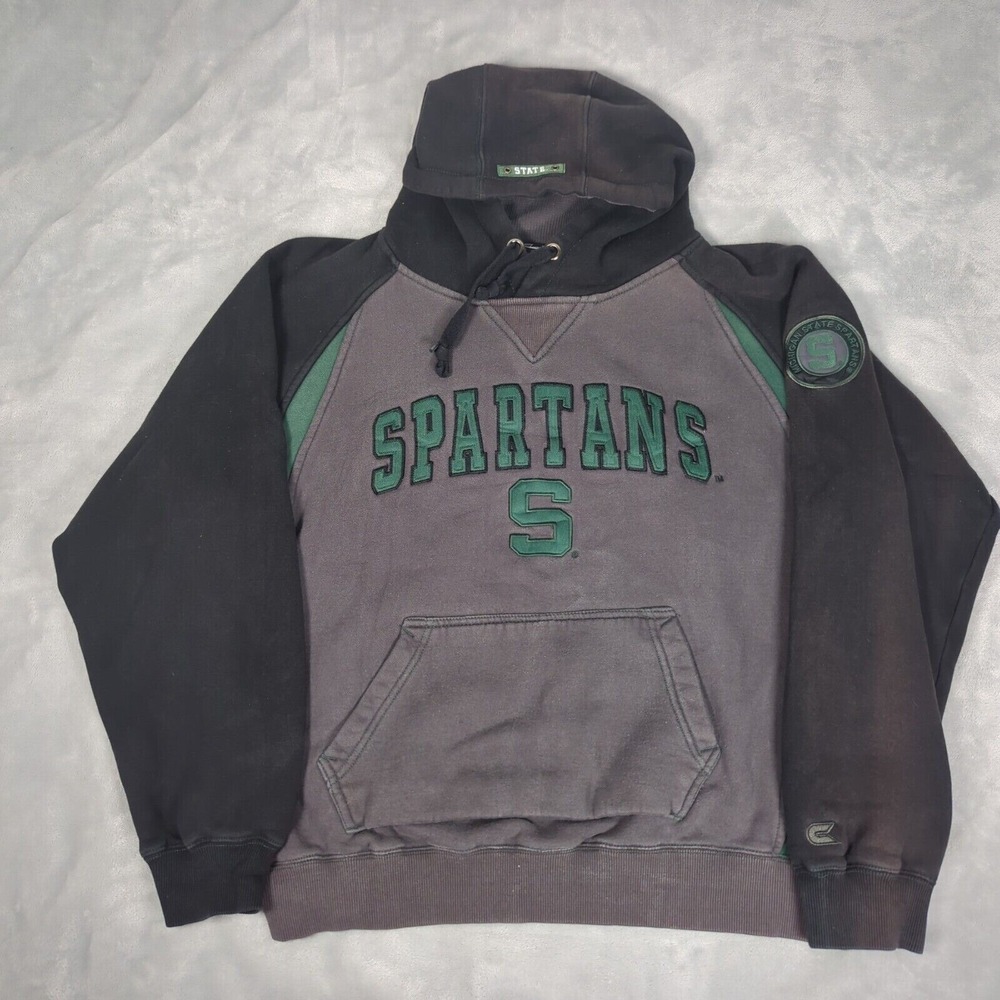 Michigan State Spartans Hoodie‎ Mens XL Gray Heavyweight Faded Y2K NCAA Football